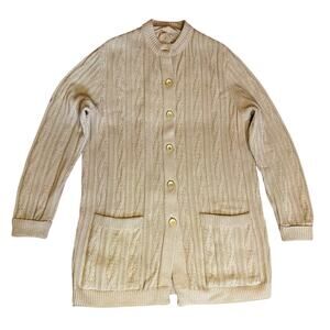 Vintage Women's Cableknit Cardigan Size LARGE Button Up Ribbed Knit Pocket